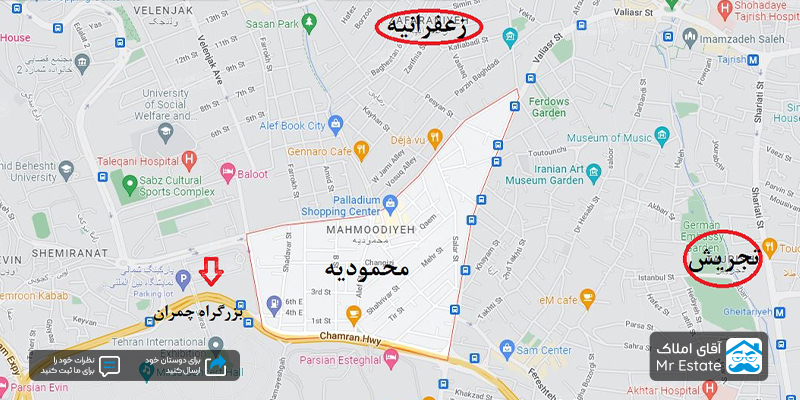 نقشه محمودیه تهران
