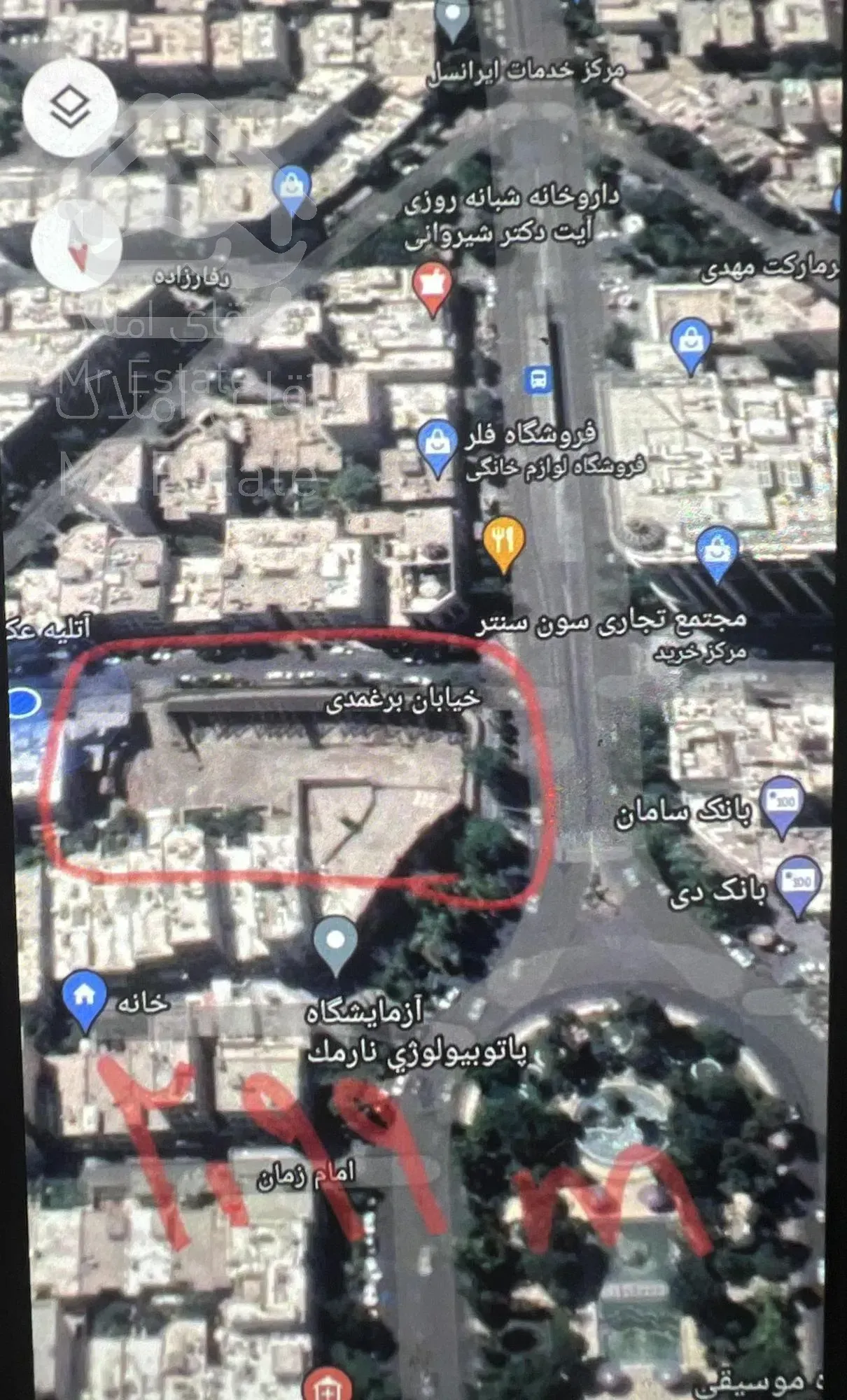 2099متر زمین هفت حوض روبرو پاساژ سون سنتر