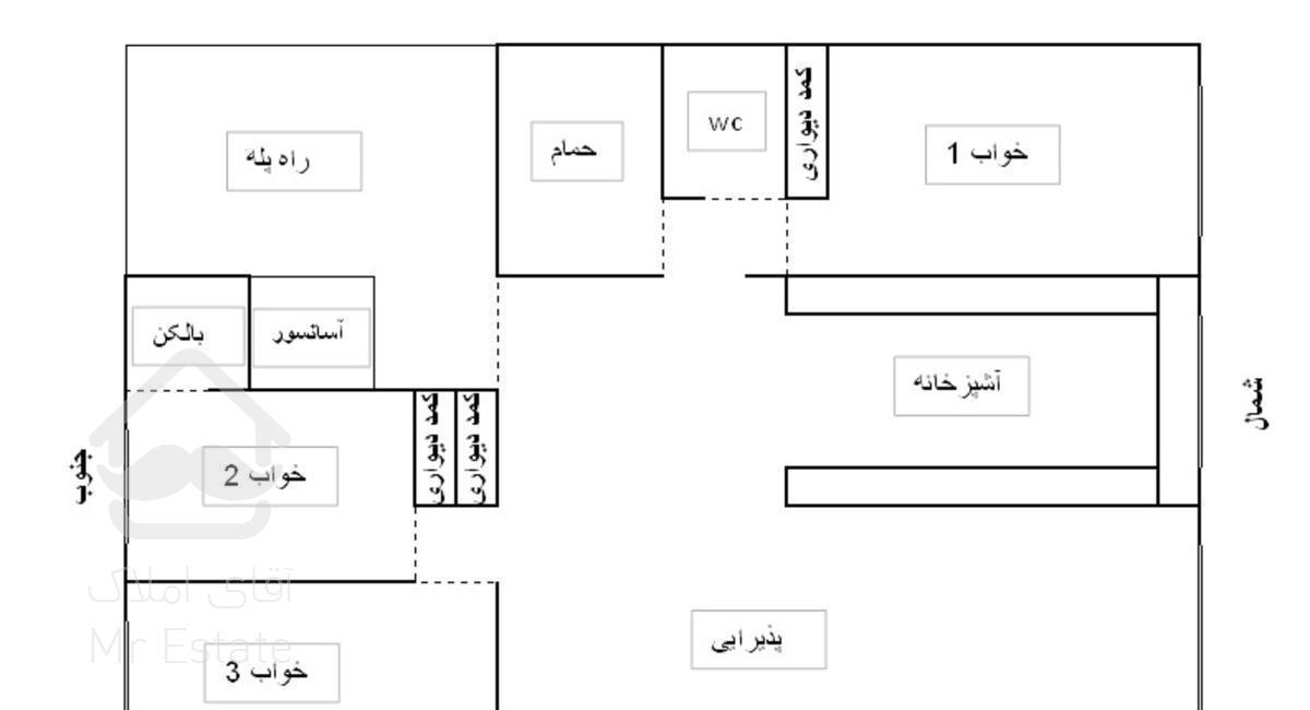 115 متر 3 خواب تک واحدی طبقه 4 مخبری - مخابرات