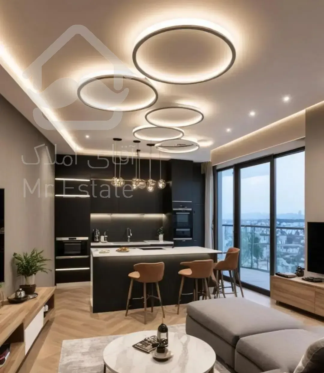 دوخوابه ۱۲۰ متری سالن بزرگ، نورگیر جنوبی، پاییز
