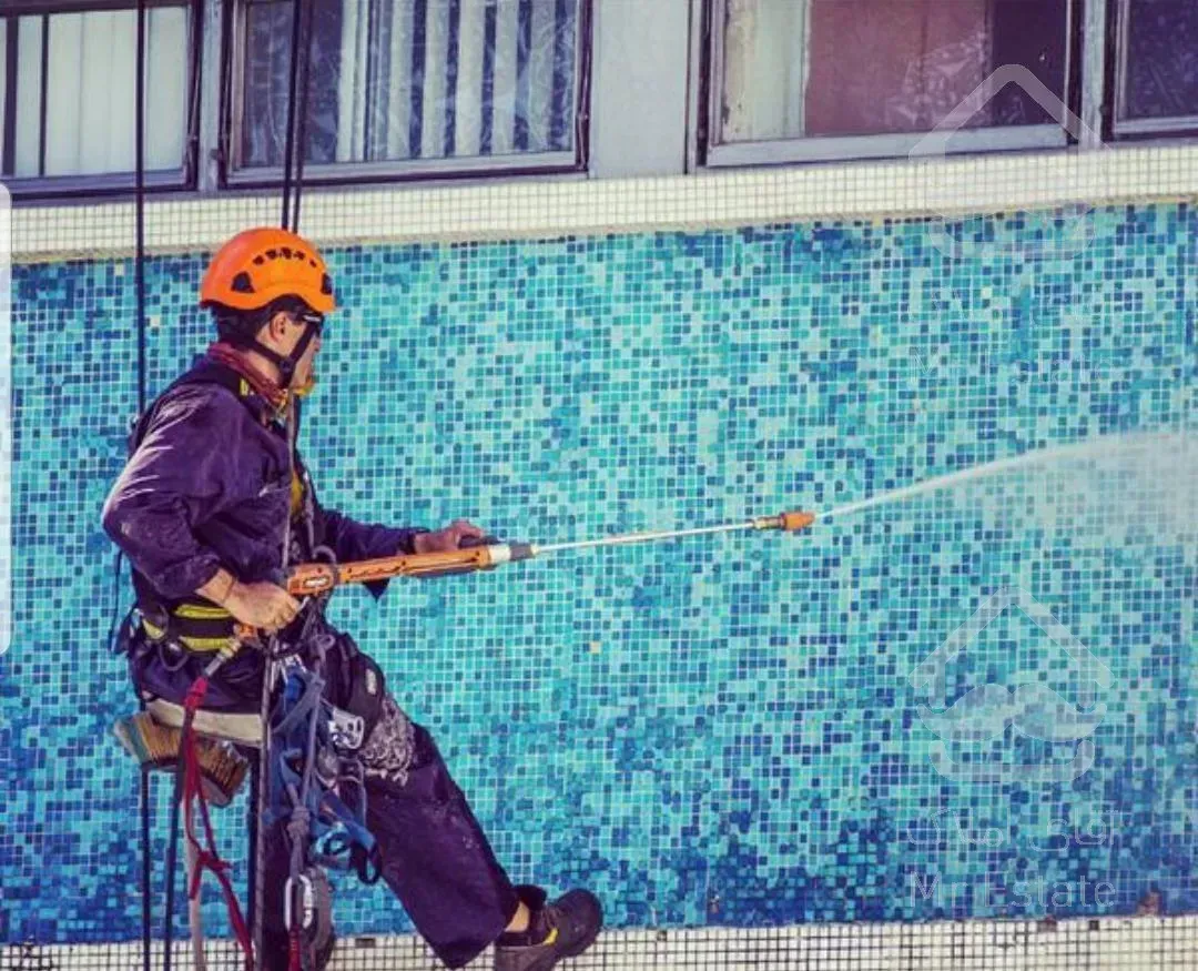 شستشوی انواع نما کامپوزیت وسنگ تمیز کردن شیشه ها به وسیله واتر جت