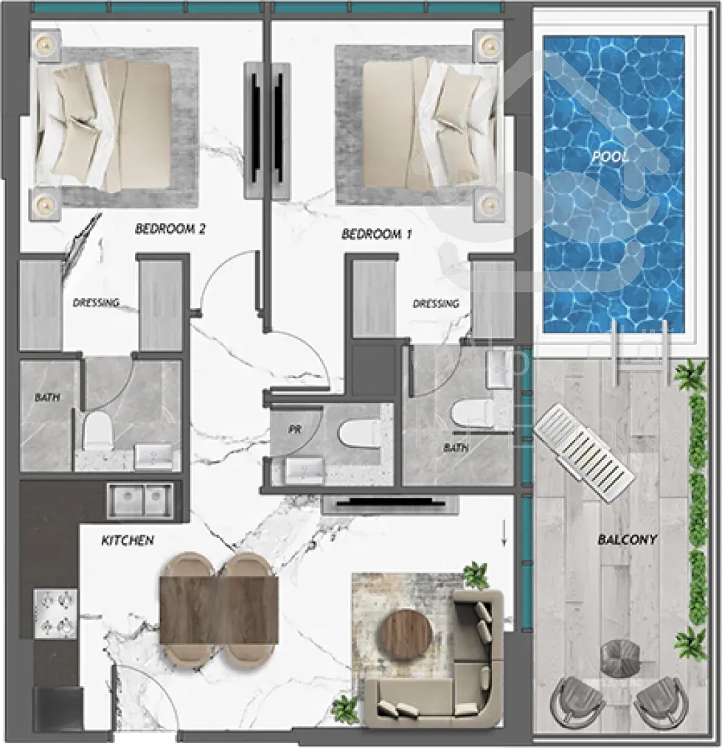 پیش فروش آپارتمان 2 خوابه با استخر اختصاصی در دبی