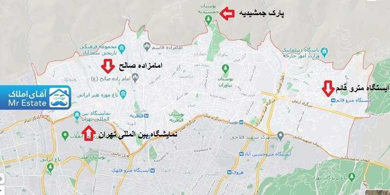 راهنمای نقشه منطقه یک تهران