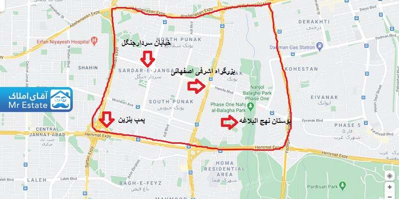 راهنمای نقشه پونک تهران