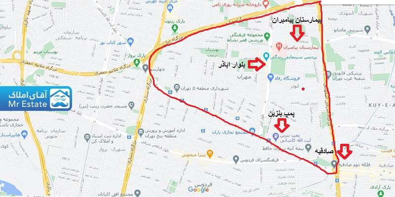 نقشه  بلوار آیت الله کاشانی تهران