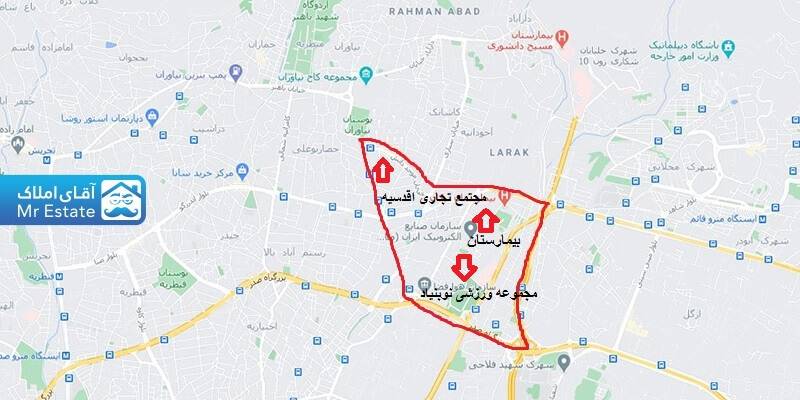 اقدسیه تهران روی نقشه