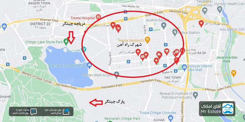 نقشه شهرک گلستان تهران